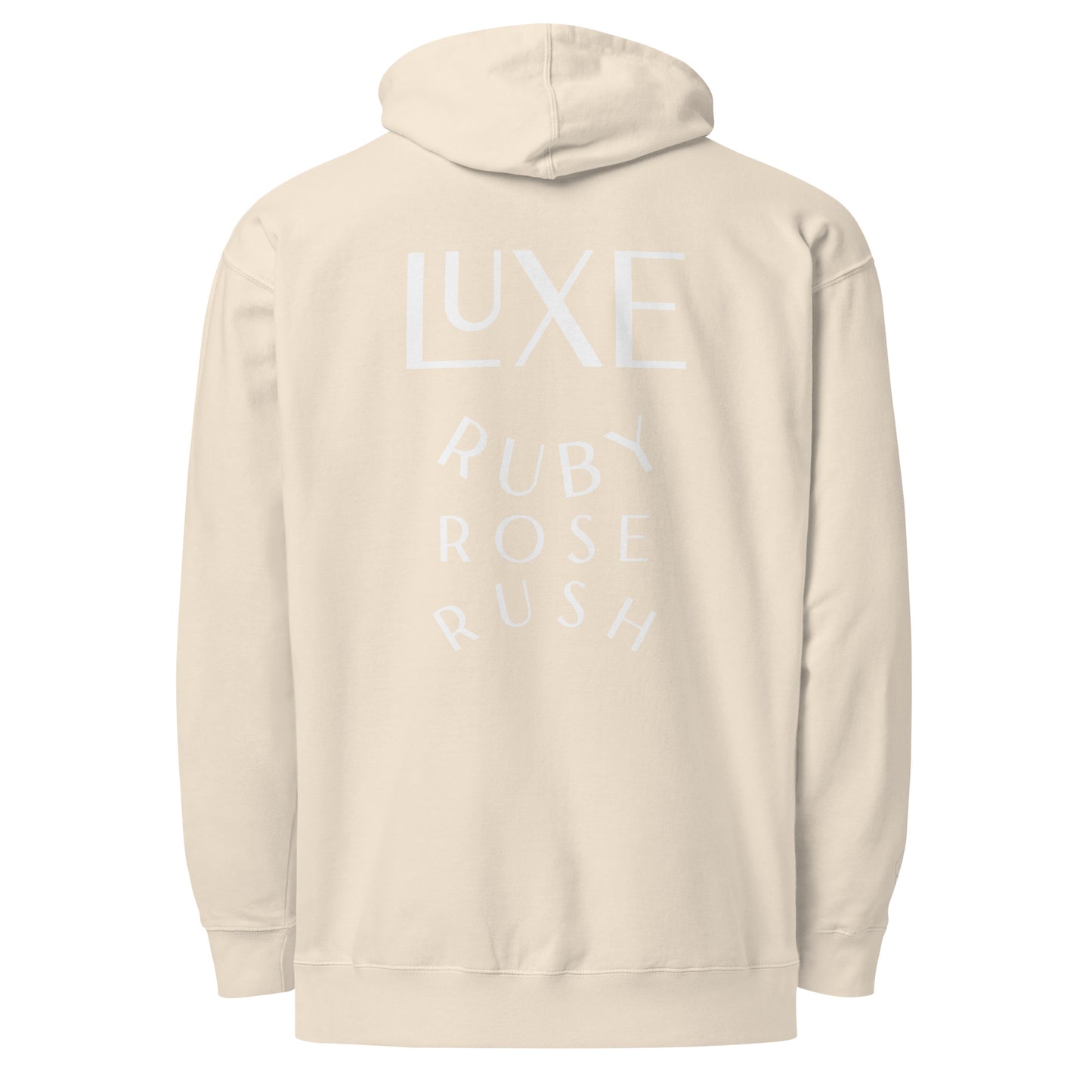 Luxe Ruby Rose Rush Oversized Hoodie in White Embroidery