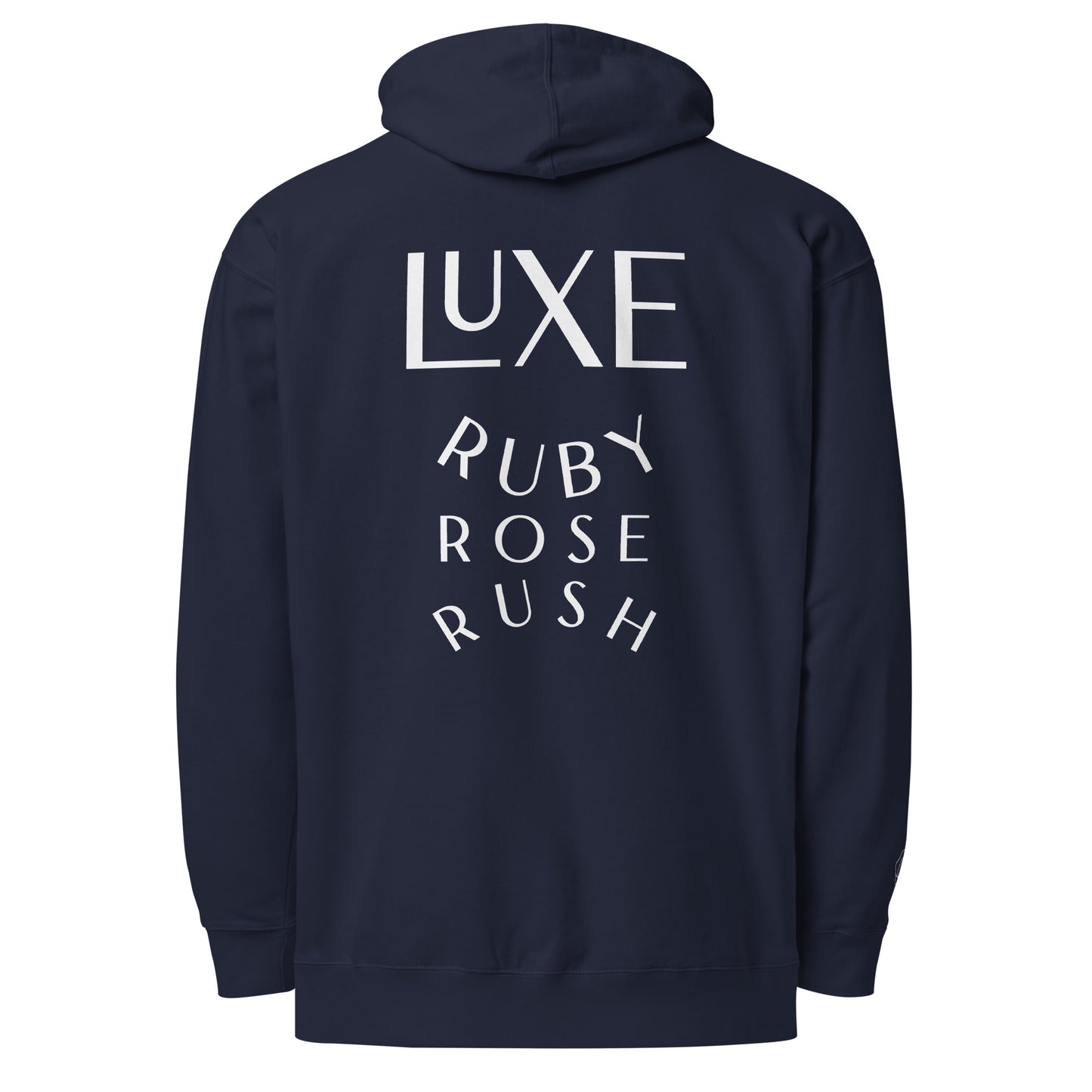 Luxe Ruby Rose Rush Oversized Hoodie in White Embroidery