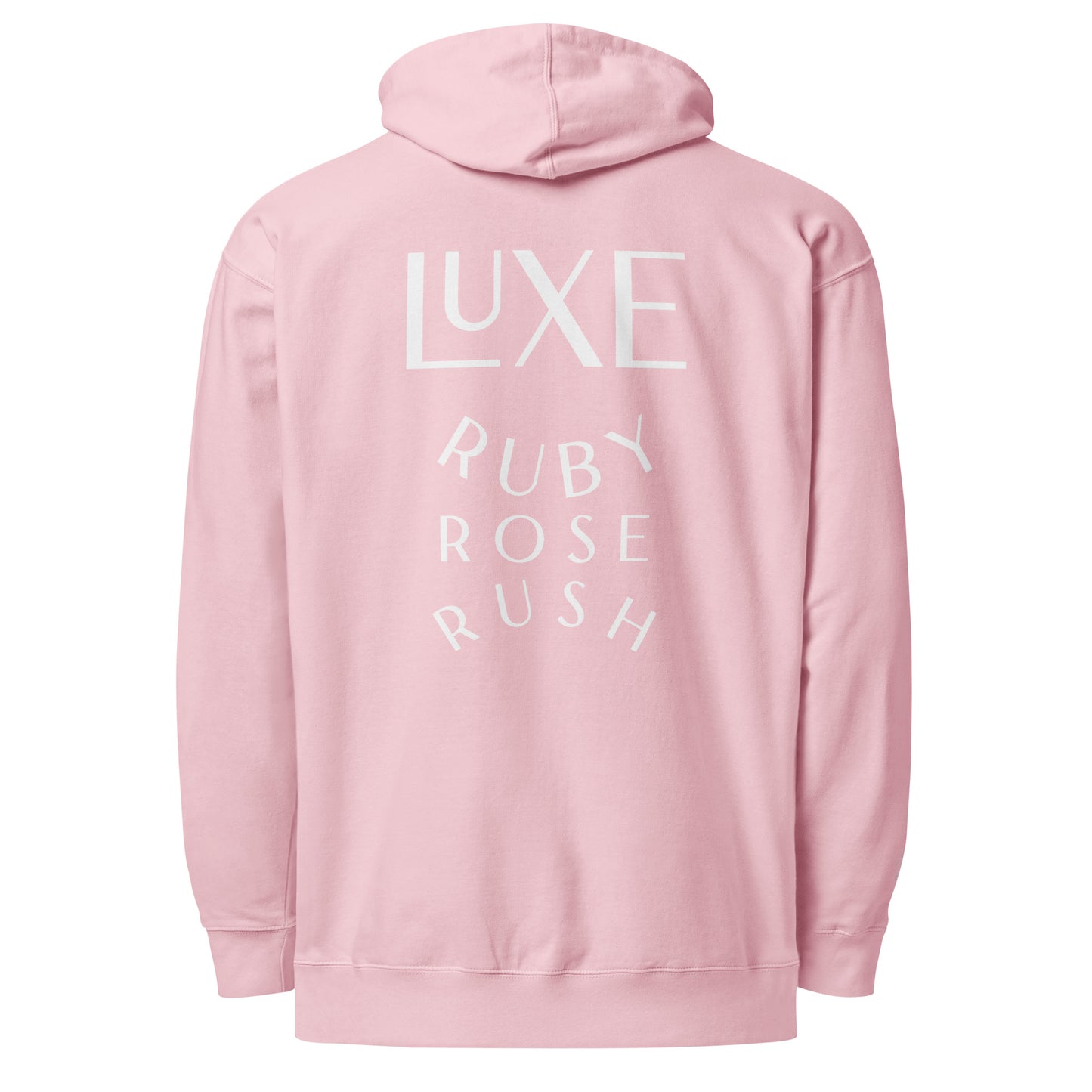 Luxe Ruby Rose Rush Oversized Hoodie in White Embroidery